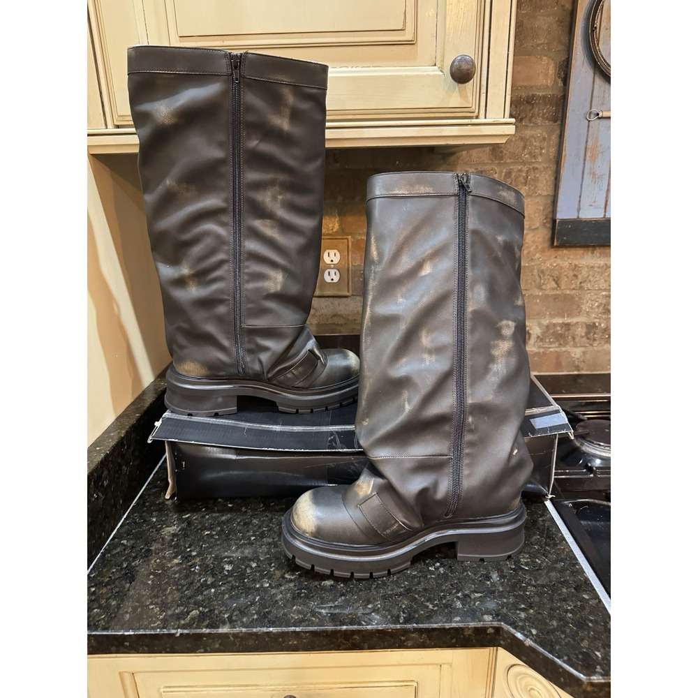 Madden Girl Women's Restore Knee-High Slouchy Lug-Sole Moto Boots Taupe Size 8.5 - Picture 3 of 8